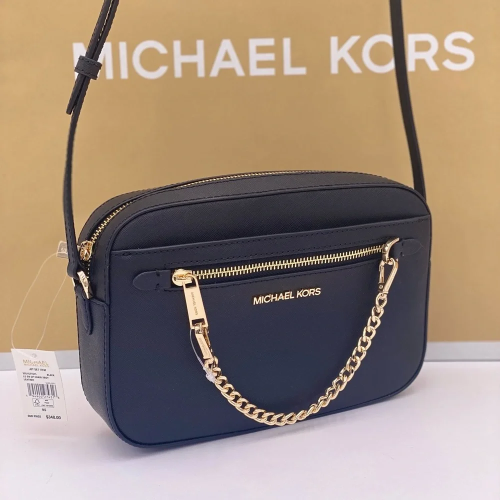 MICHAEL KORS LARGE EW ZIP CHAIN CROSSBODY black